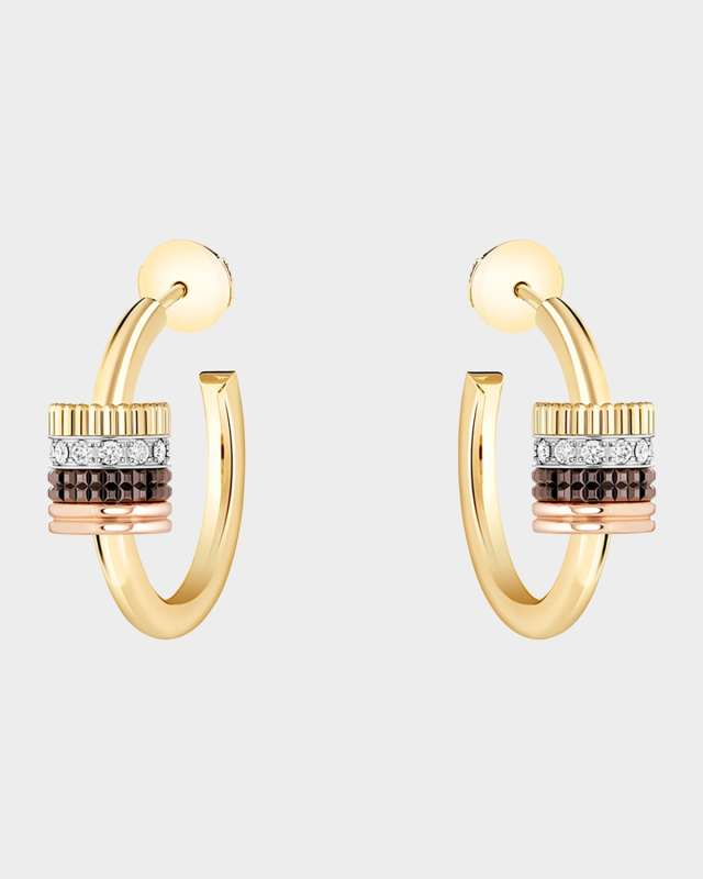 Quatre Classique 18K Tricolor Gold Earrings with Brown PVD and White Diamonds